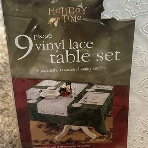 White Vinyl Lace Table Set